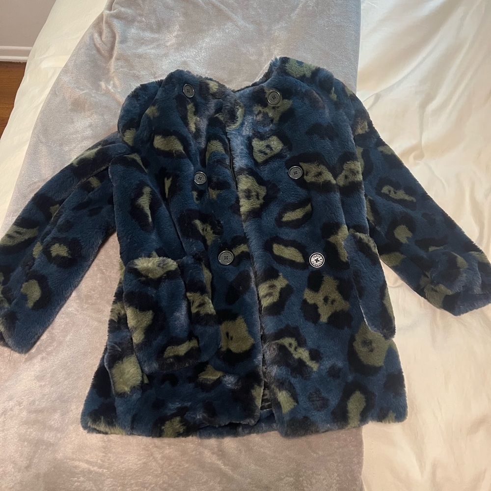 Zadig & Voltaire Kids Blue and Olive Patterned Puffer Coat